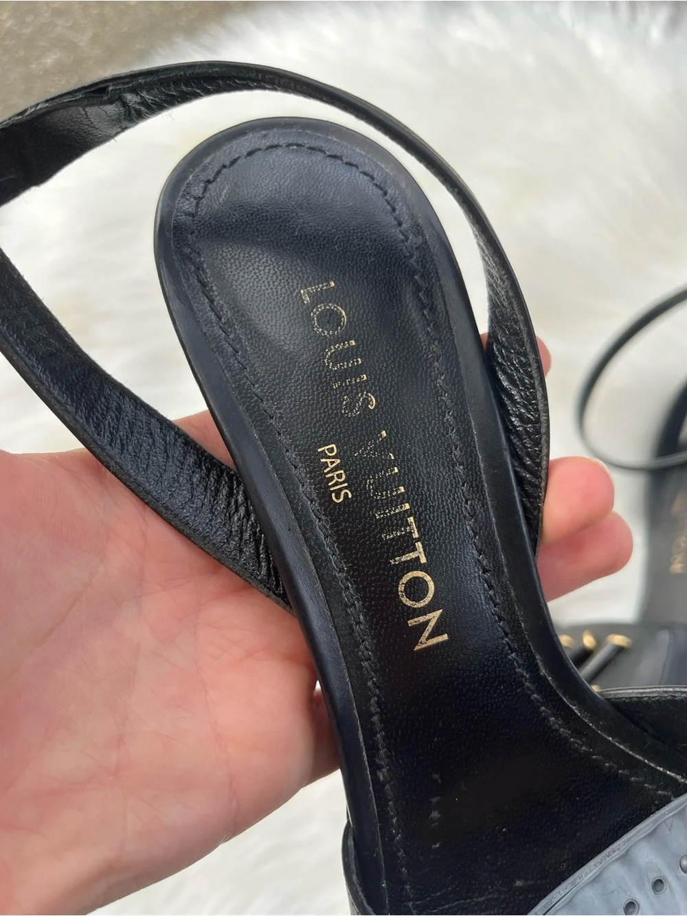 LOUIS VUITTON Black Chunky Leather Shake Platform Sandals Heels sz. 40